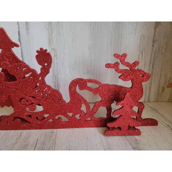 Pier 1 imports 3D red glitter santa claus sleigh tree xmas reindeer - Picture 3 of 7